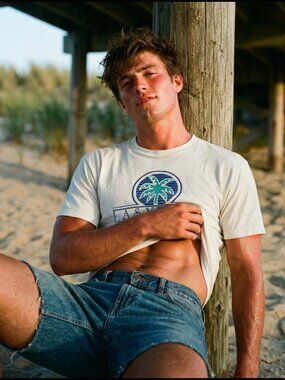 B.U.M. Equipment Men L Tee White Cotton Las Vegas Palm Tree Vintage Archival Y2K